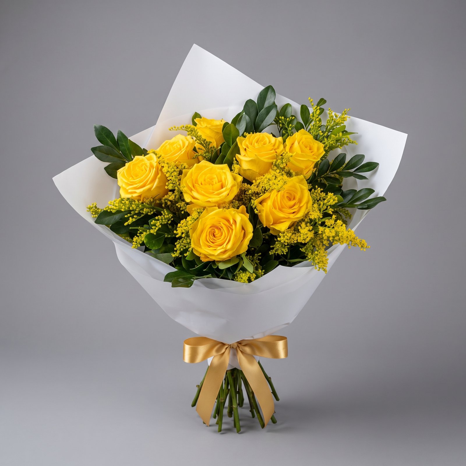 Buquê com 8 Rosas Amarelas Naturais 1 Buquê com 8 Rosas Amarelas Naturais