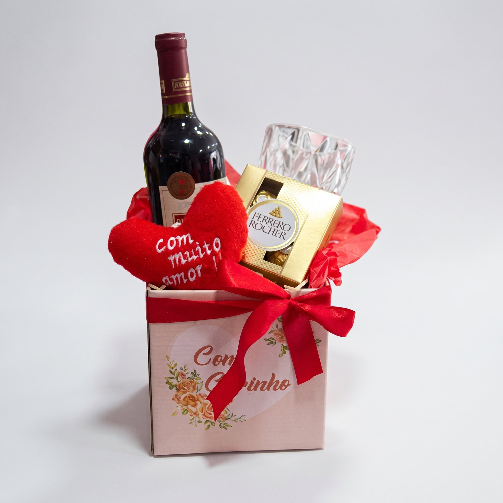 Box de Presente com Vinho Quinta do Morgado, Taça de Vidro e Ferrero Rocher 1 Box de Presente com Vinho Quinta do Morgado, Taça de Vidro e Ferrero Rocher